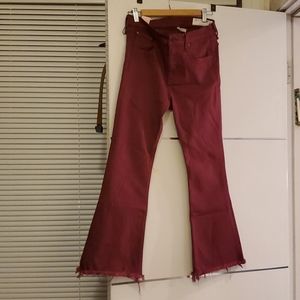 red denim jeans